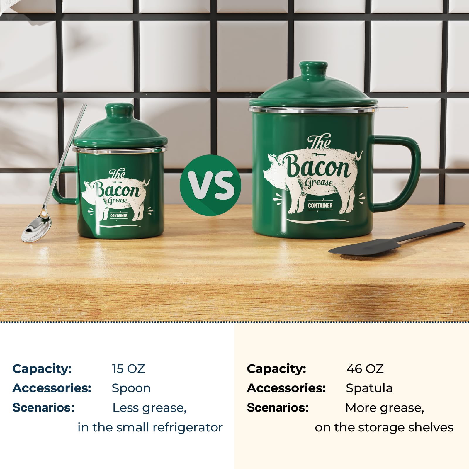 PGYARD grease keeper with snug lid in enamel green to contain odors.
