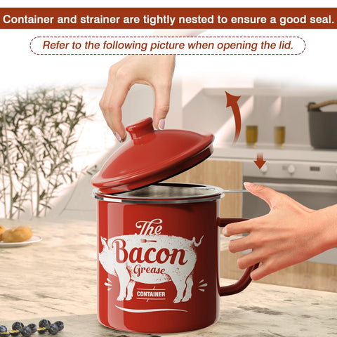 Large 46oz capacity speeds filtering and storage of bacon grease.