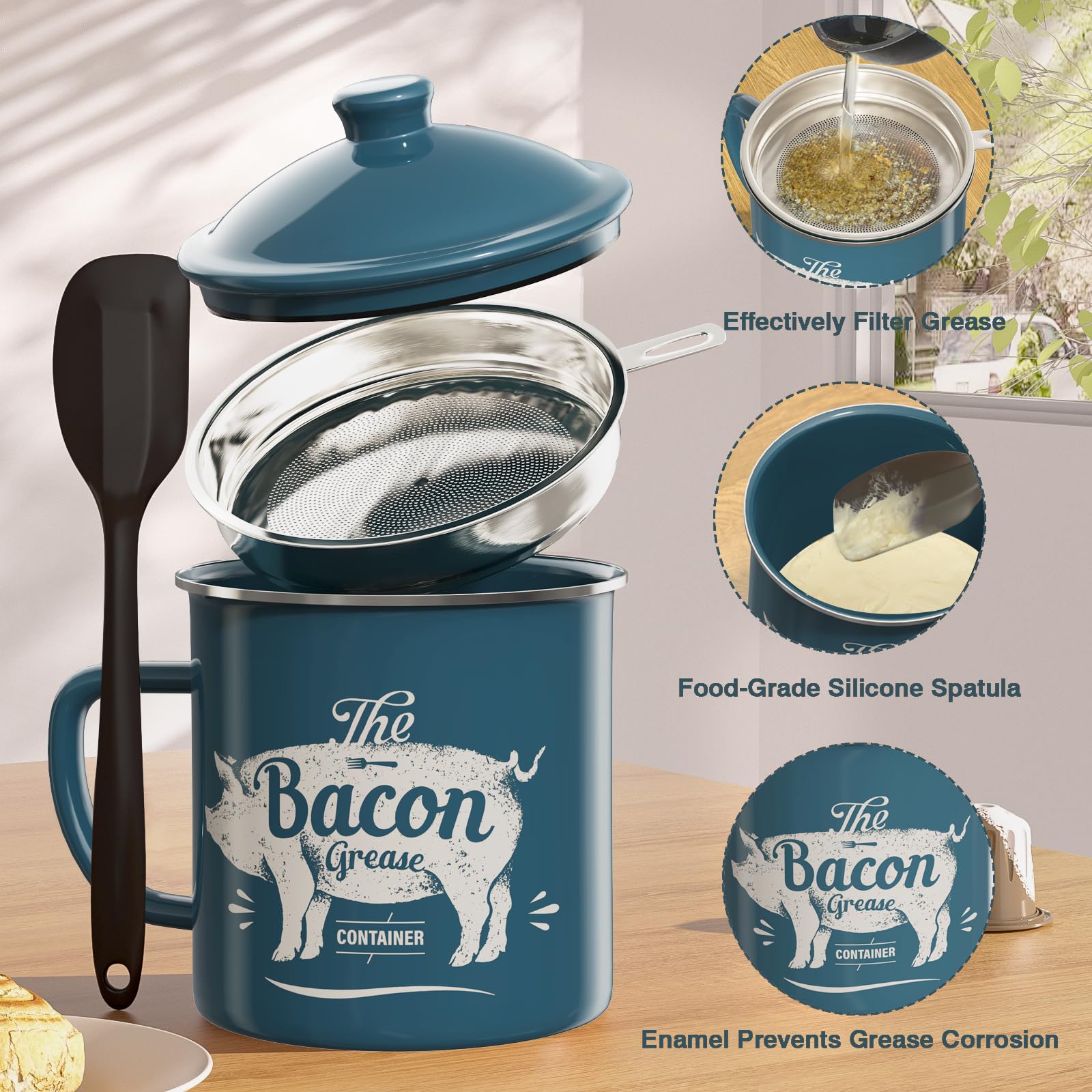 PGYARD large-capacity grease holder holds up to 46 ounces for busy kitchens.