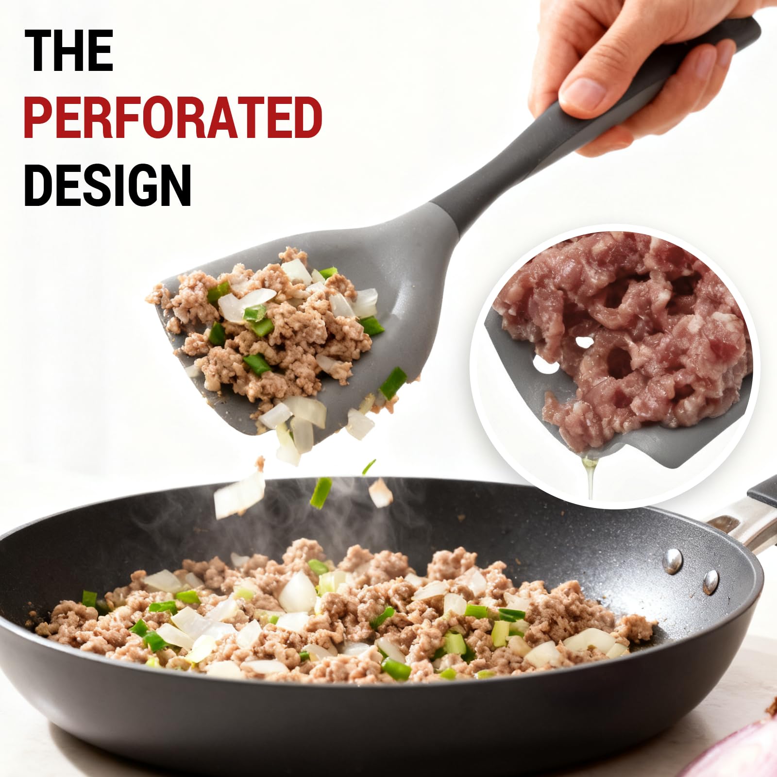 PGYARD mincing spatula meat chopper includes a grease-drain feature for quick serving