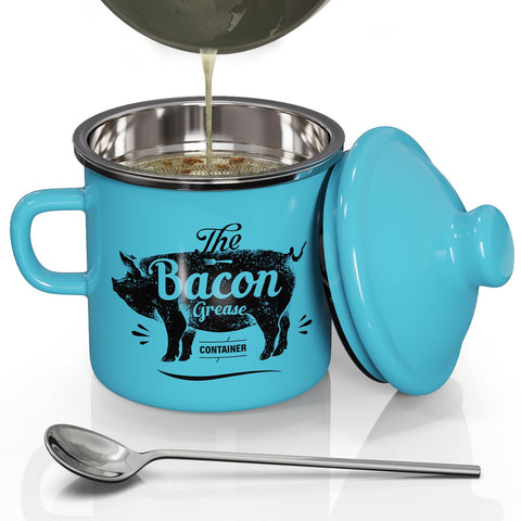 PGYARD mini bacon grease container with strainer for easy oil filtration