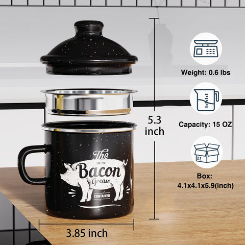 PGYARD grease keeper with strainer demonstrates fine mesh filtration for cleaner bacon grease.