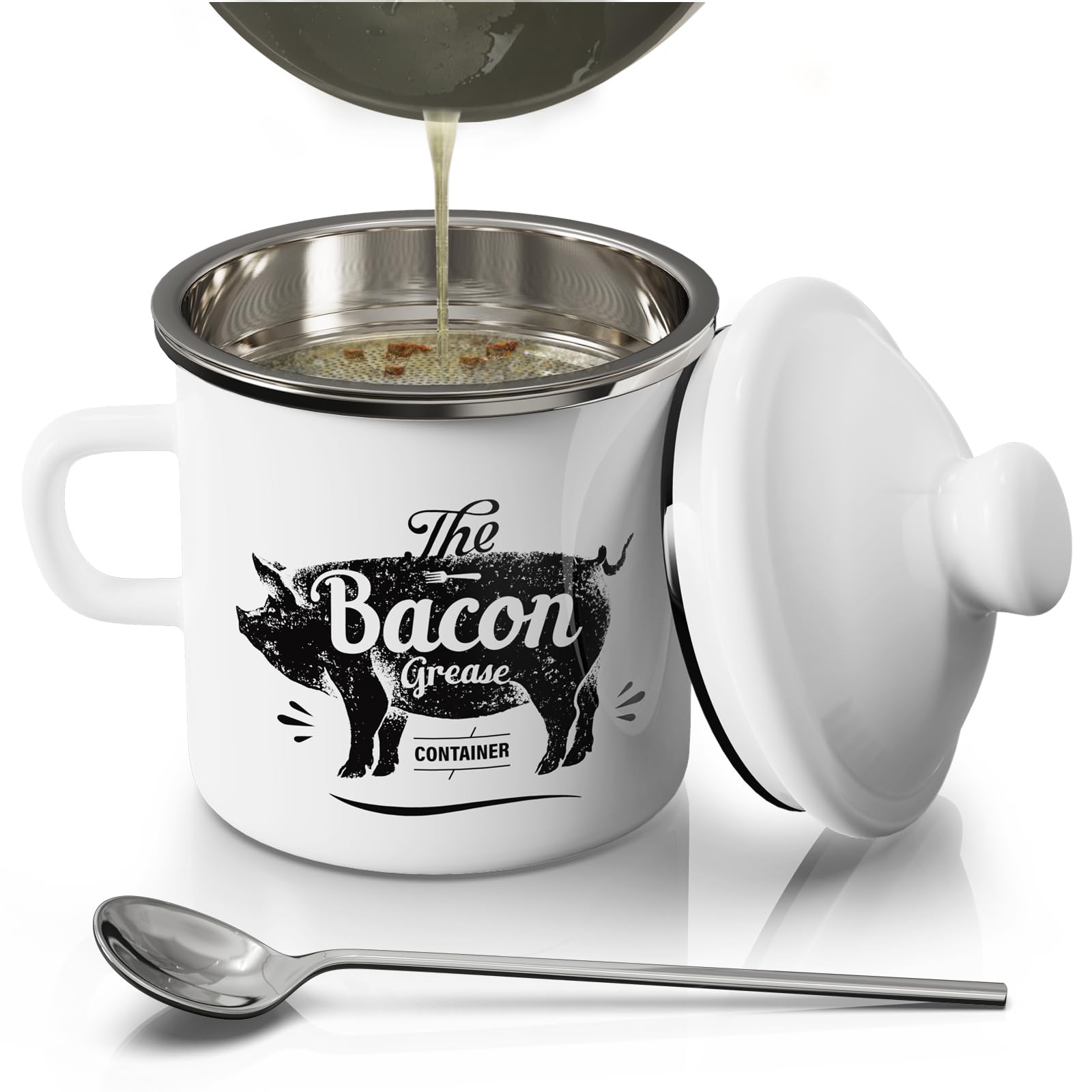 PGYARD mini bacon grease container on counter for clean fat storage after cooking