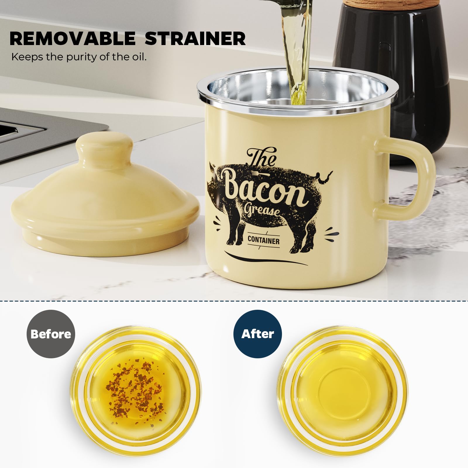 PGYARD removable strainer made of 304 stainless steel filters grease efficiently.