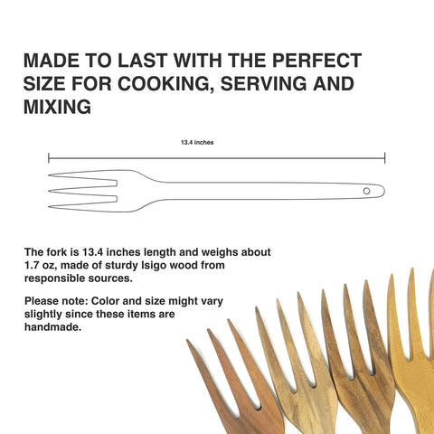 Phai Designs wooden fork three tines in use for stir frying