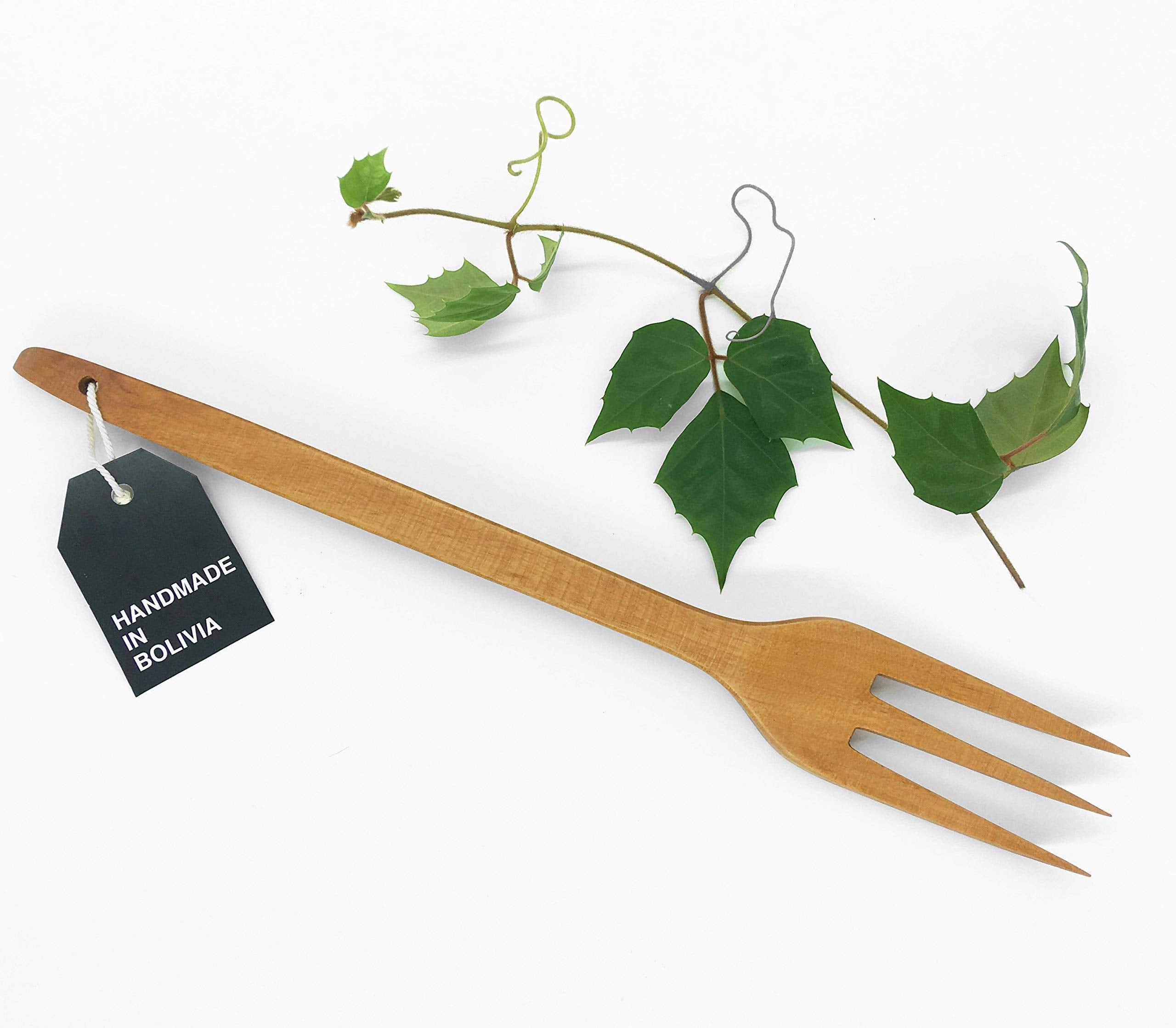 Phai Designs wooden fork three tines top view highlighting natural grain