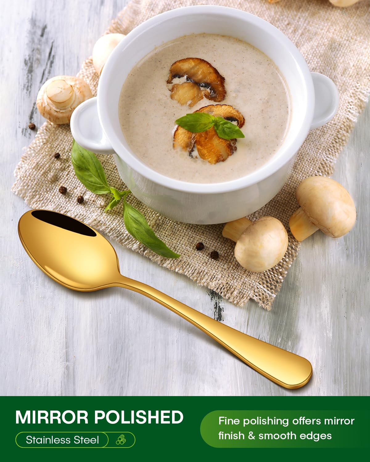 Philipala gold flatware close-up highlighting intricate mirror polish finish