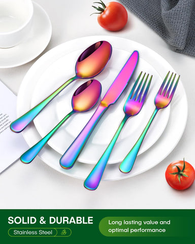 PHILIPALA rainbow flatware set on a dining table arrangement