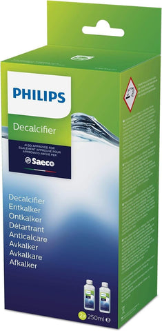 Philips CA6700/22 descaler bottle back with usage guidance.
