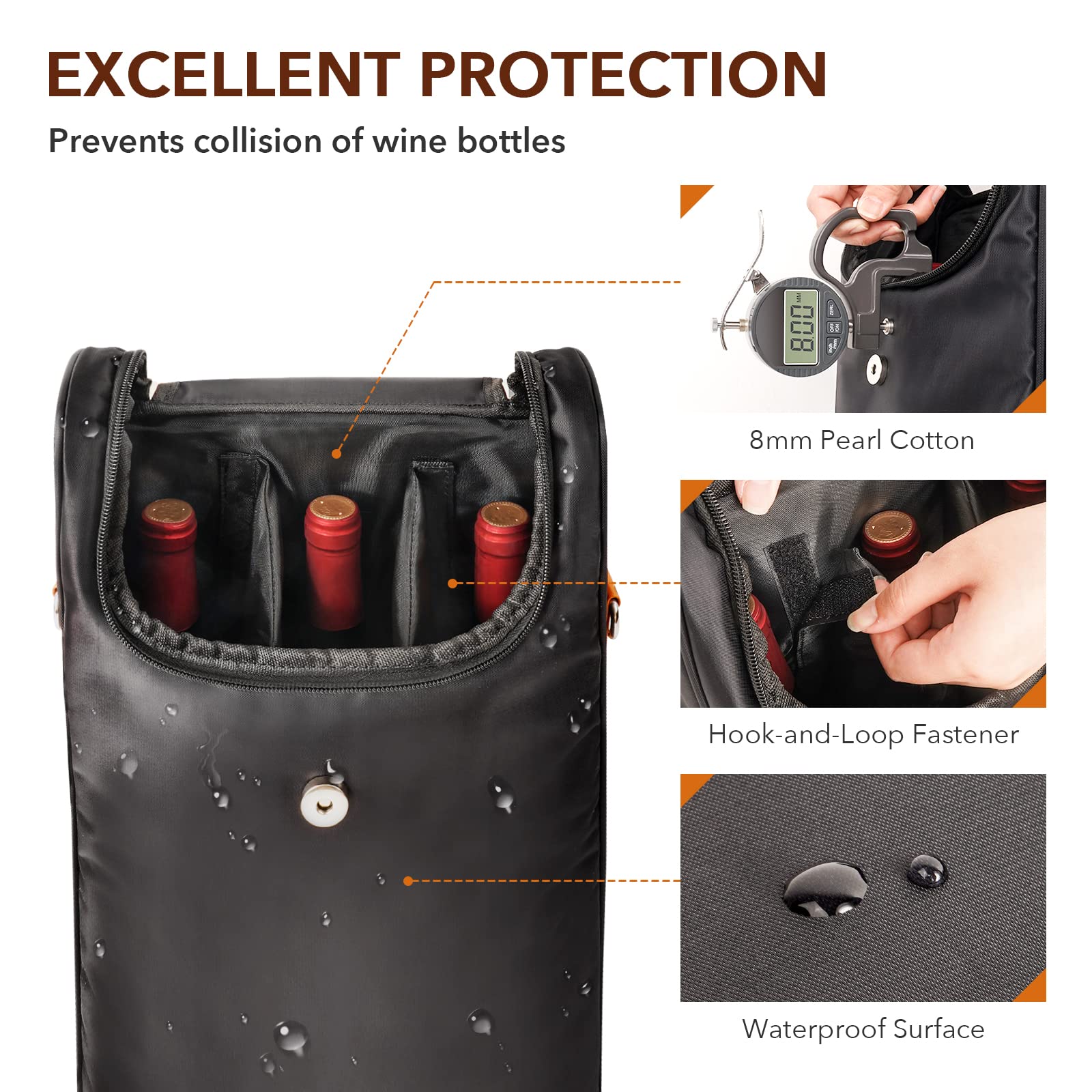 Philiva insulated padding keeps bottles protected during travel