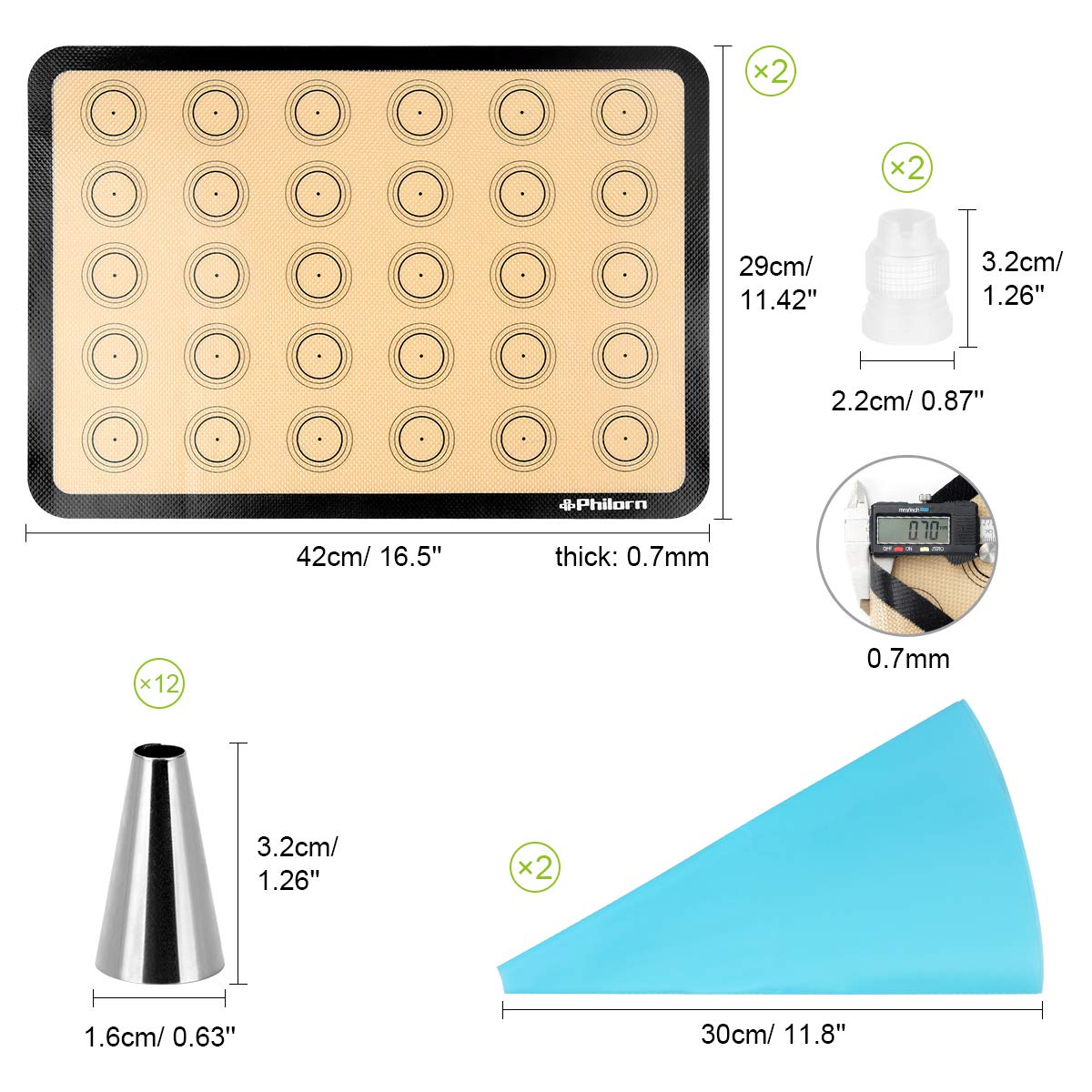Philorn macaron circle guide on the mat helps portion cookies precisely.