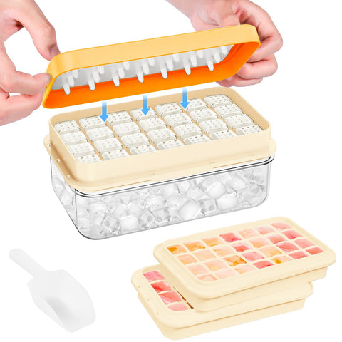 PHINOX ice cube tray with lid and bin for organized freezer storage and easy release.