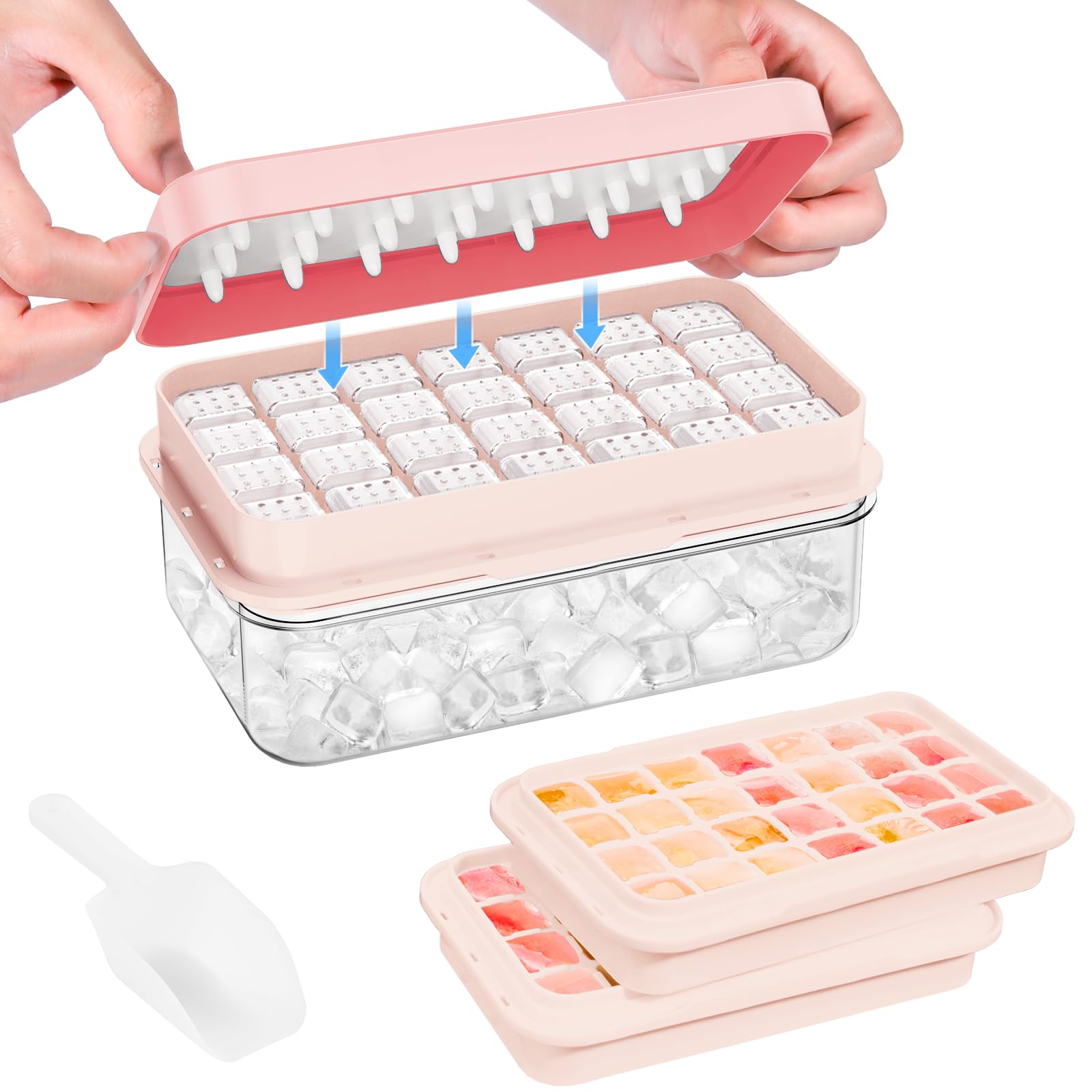 PHINOX ice tray with lid and bin front view for easy use and clean storage.