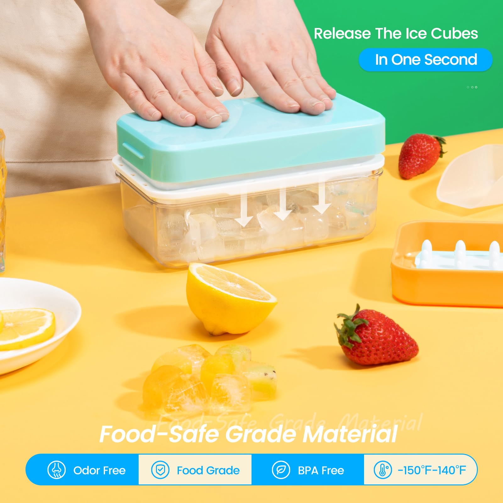 PHINOX push-release ice tray enables quick cube release.