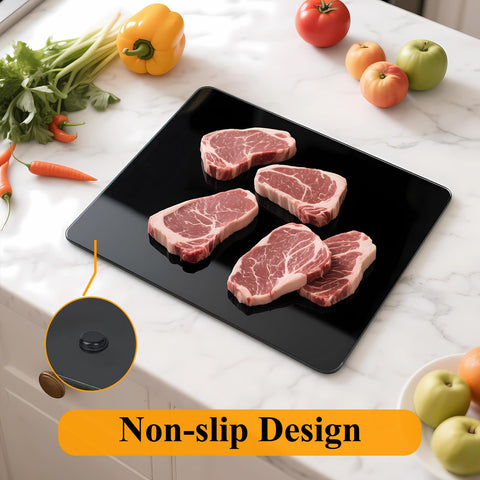 Phore glass cutting board doubles as an elegant cheese and fruit tray.
