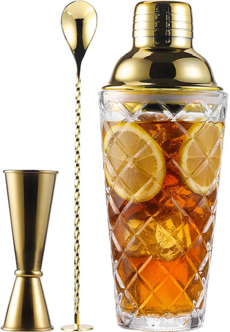 Physkoa glass cocktail shaker with pineapple pattern for elegant home entertaining