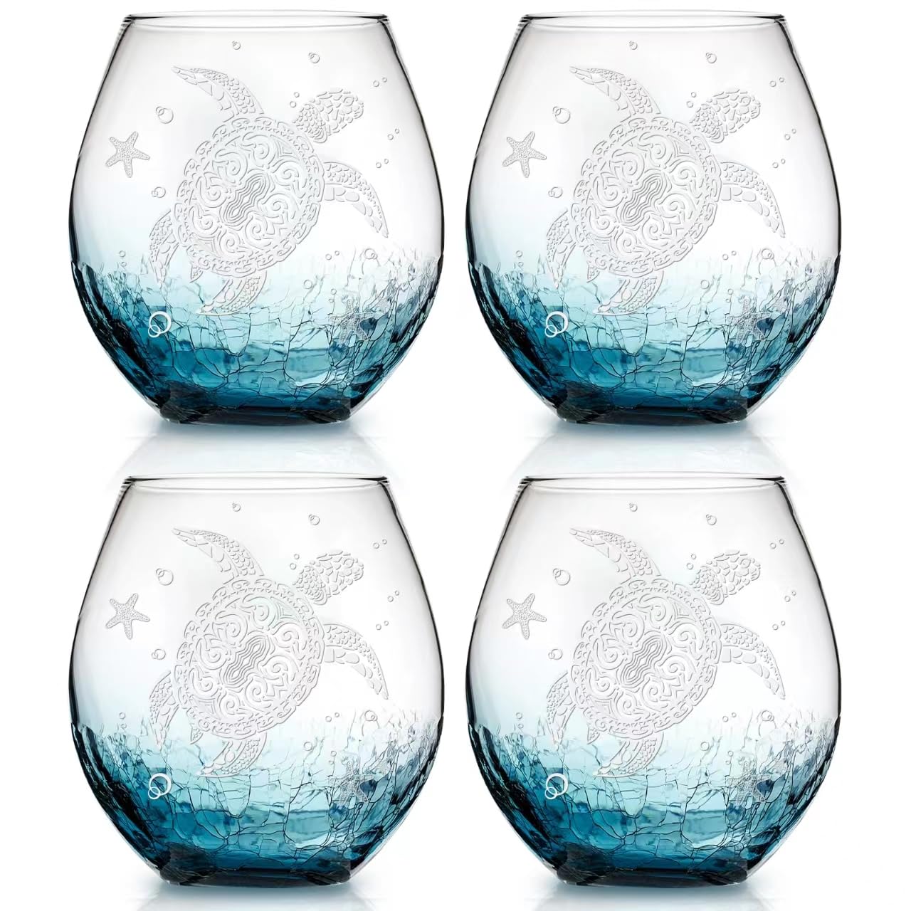 Physkoa sea turtle crackle wine glass 13.5oz, perfect for entertaining.