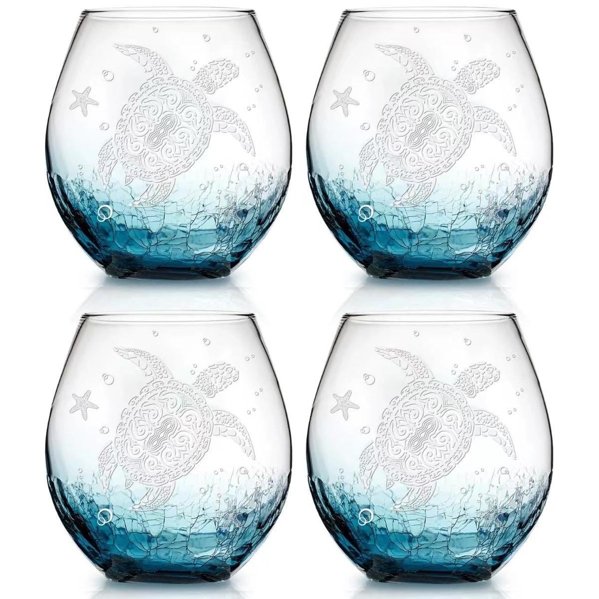 Physkoa sea turtle crackle wine glass 13.5oz, perfect for entertaining.