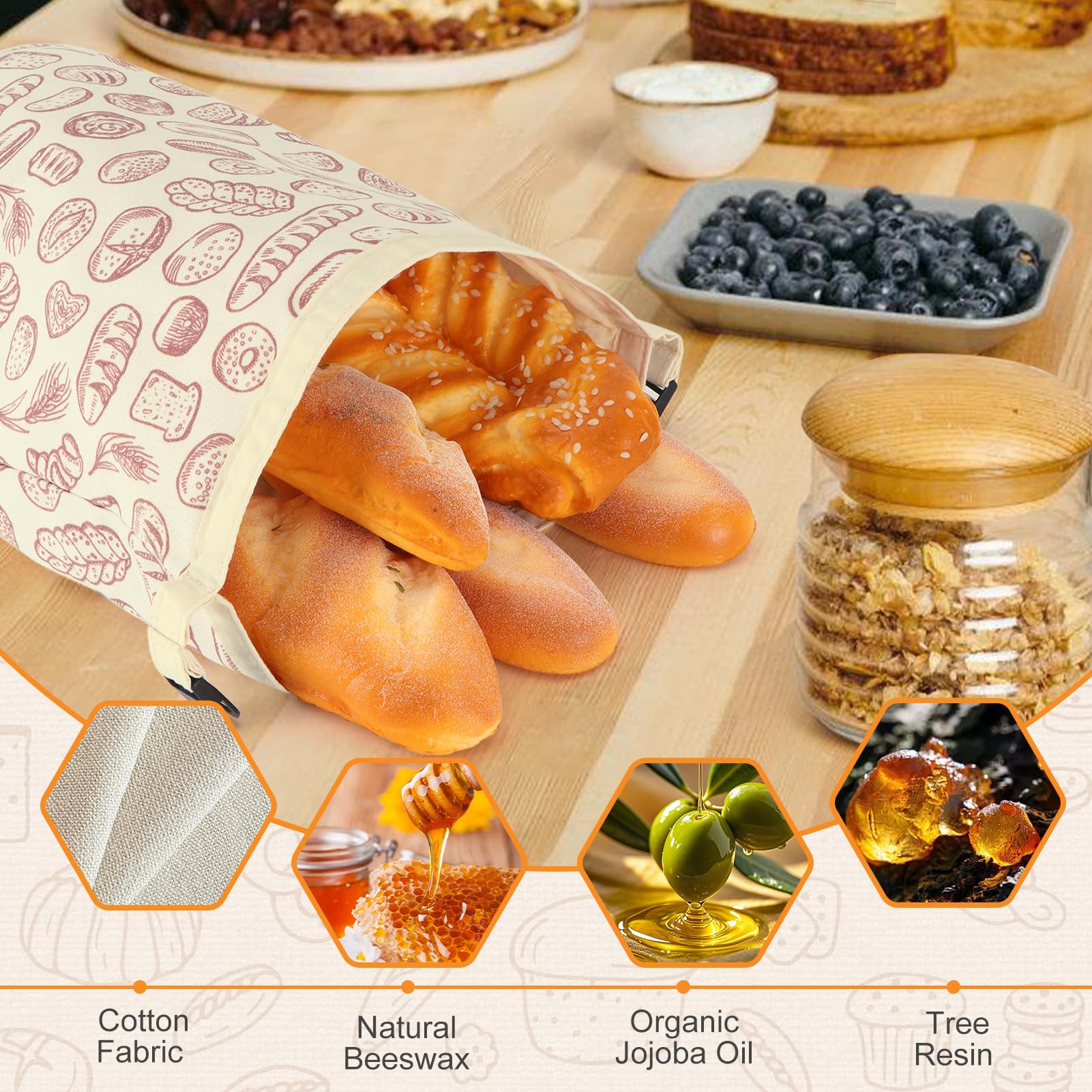 PICcircuit beeswax bread bag inside view demonstrates breathable lining.