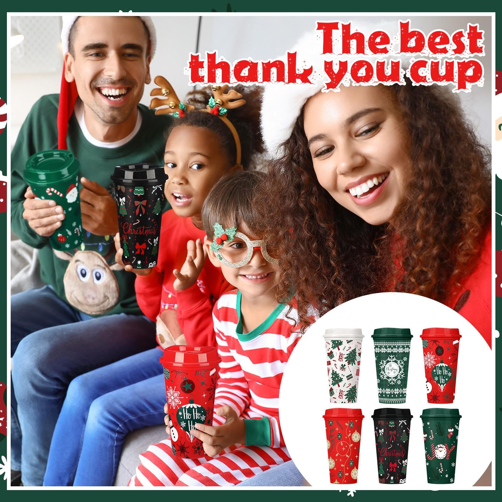 Pickmesh Christmas appreciation cups with cute patterns, ideal for festive gatherings.