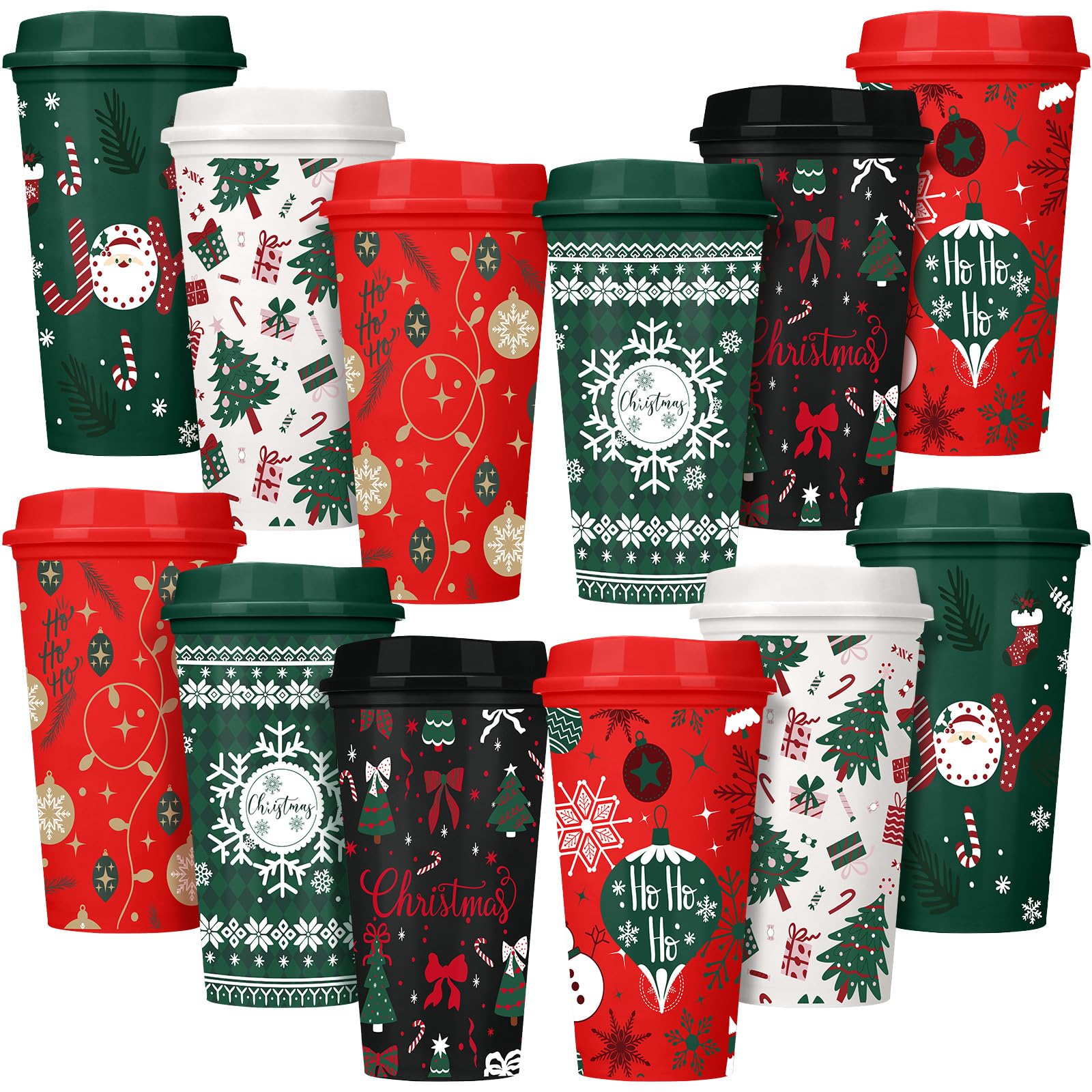 Pickmesh Christmas coffee cups with lids, 16 oz, ideal for hot or iced beverages on-the-go.