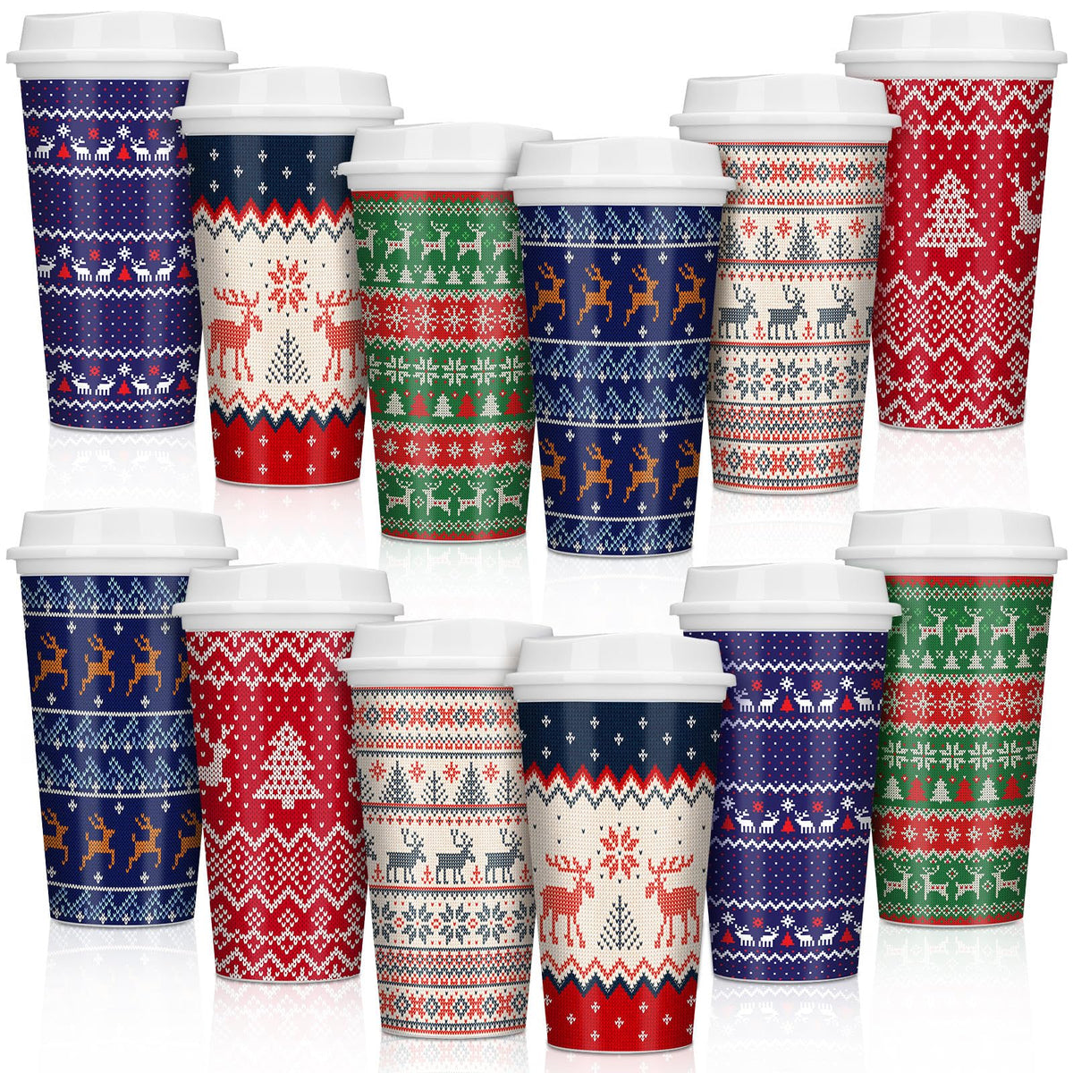 Pickmesh Christmas sweater cups with lids for festive hot beverages on the go.
