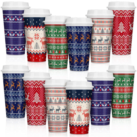 Pickmesh Christmas sweater cups with lids for festive hot beverages on the go.