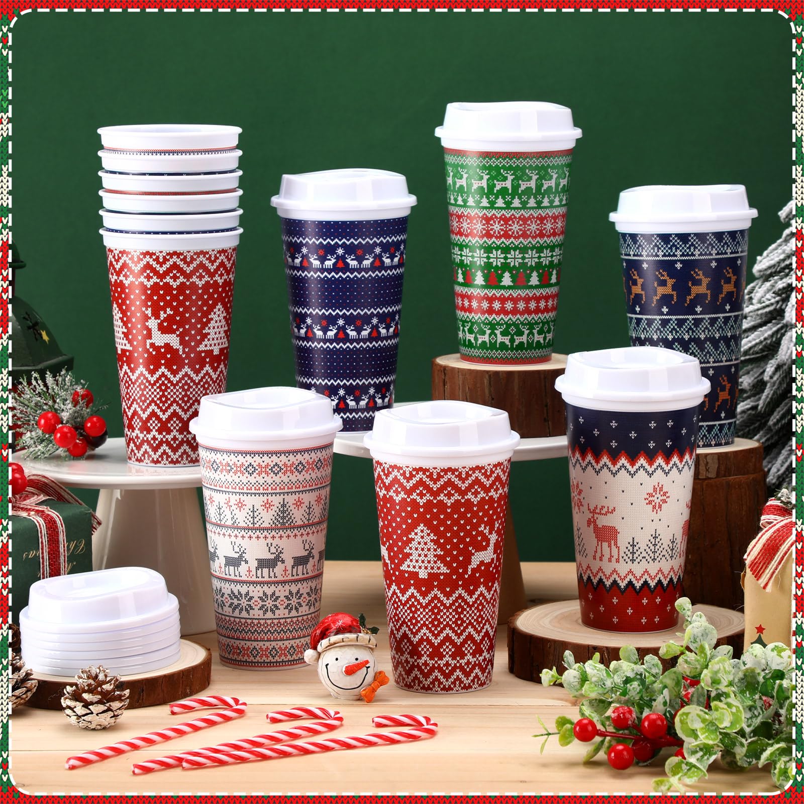 Pickmesh Christmas cups with vented lids minimize spills while commuting.