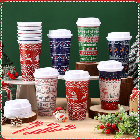 Pickmesh Christmas cups with vented lids minimize spills while commuting.