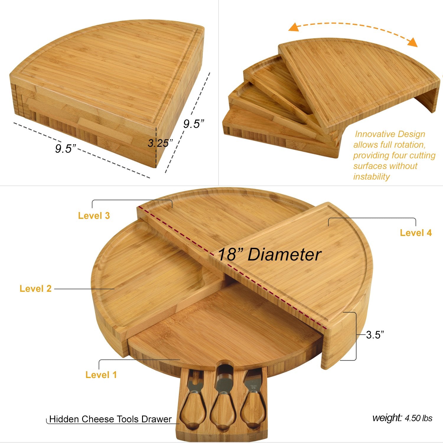 Picnic at Ascot bamboo board with integrated drawer and knife set for easy serving.