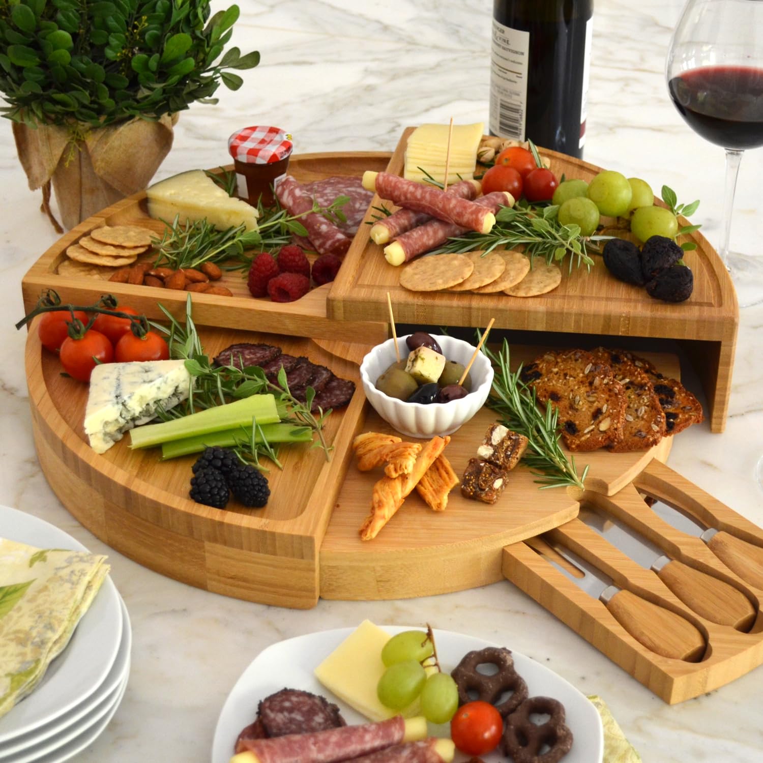Picnic at Ascot bamboo board opened to 18-inch diameter for generous grazing.