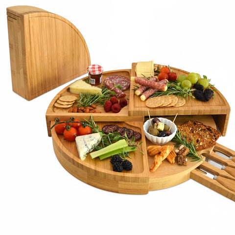 Picnic at Ascot bamboo cheese board in compact wedge, space-saving for small kitchens.