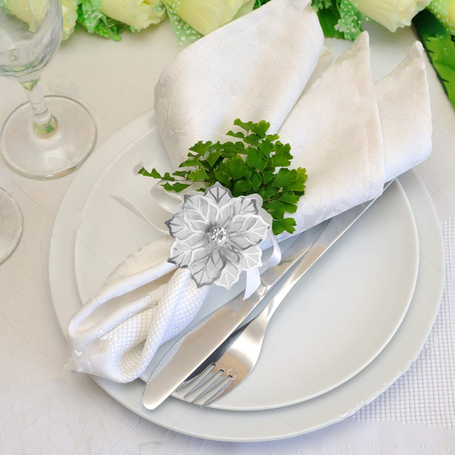 Picowe napkin ring on a dining table with cloth napkins for table decor.