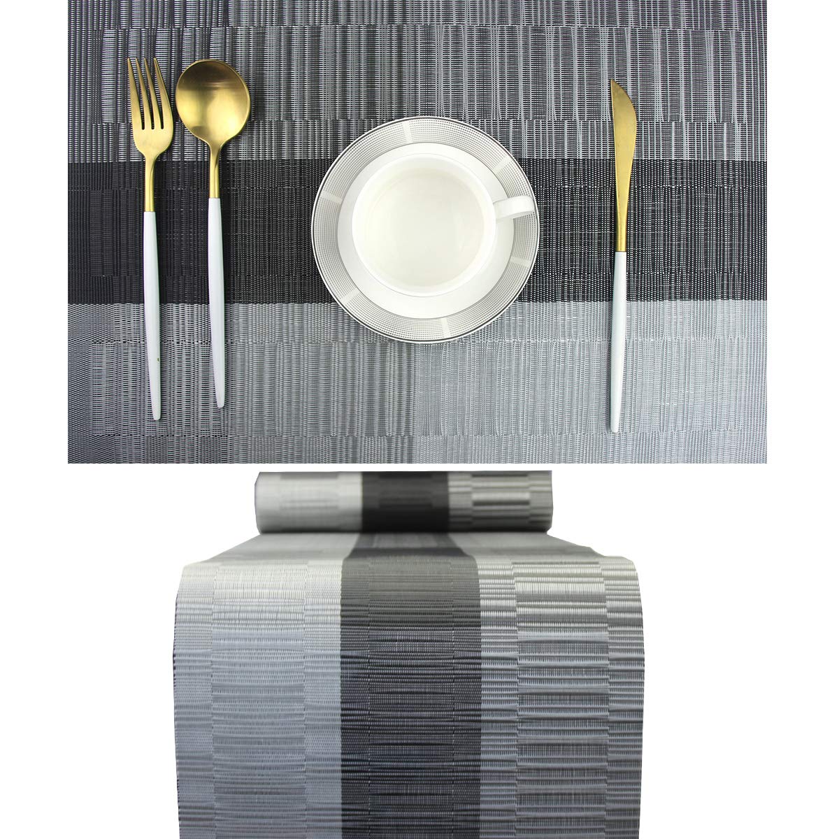 PIGCHCY elegant placemats in black with a classic weave for everyday dining protection.