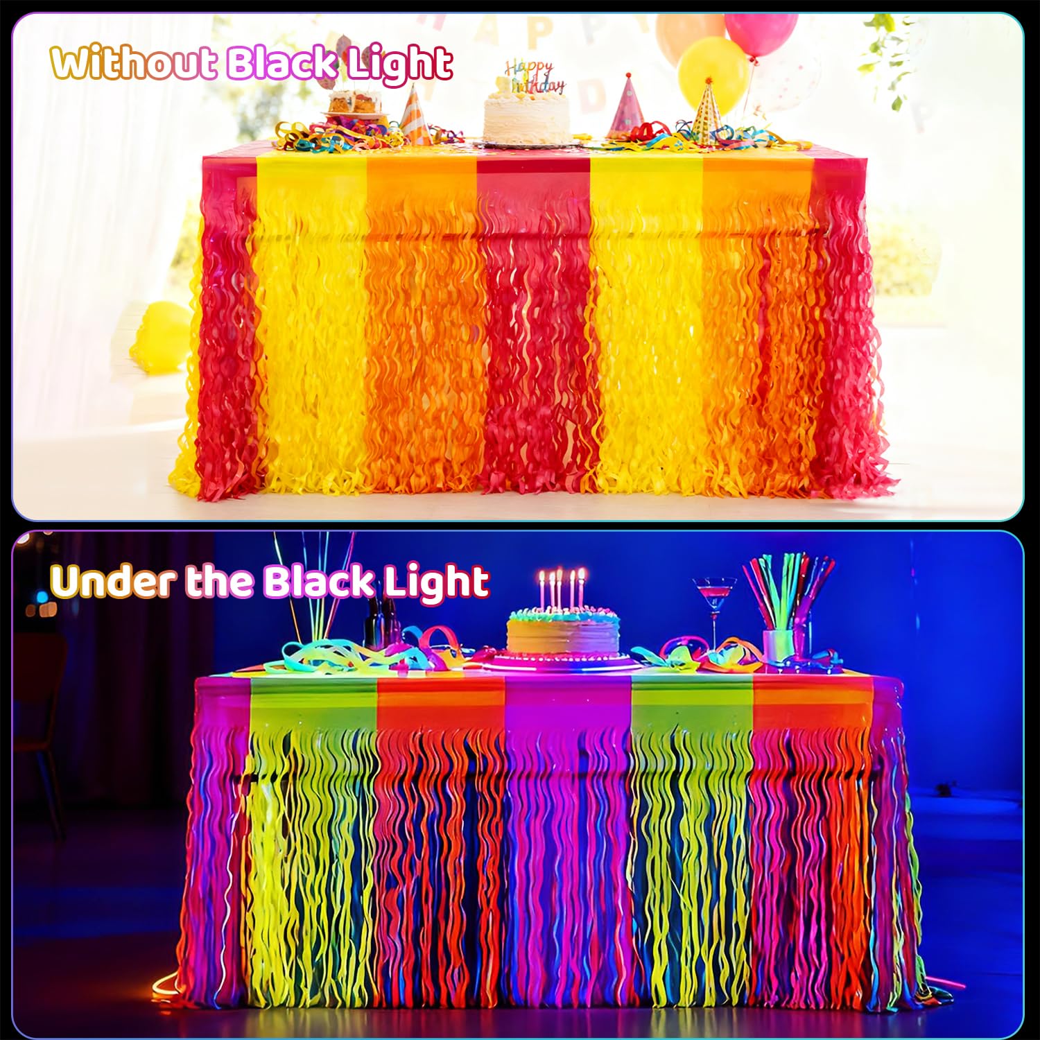 PIGETALE neon foil fringe closeup showing shiny metallic texture for glam decor.