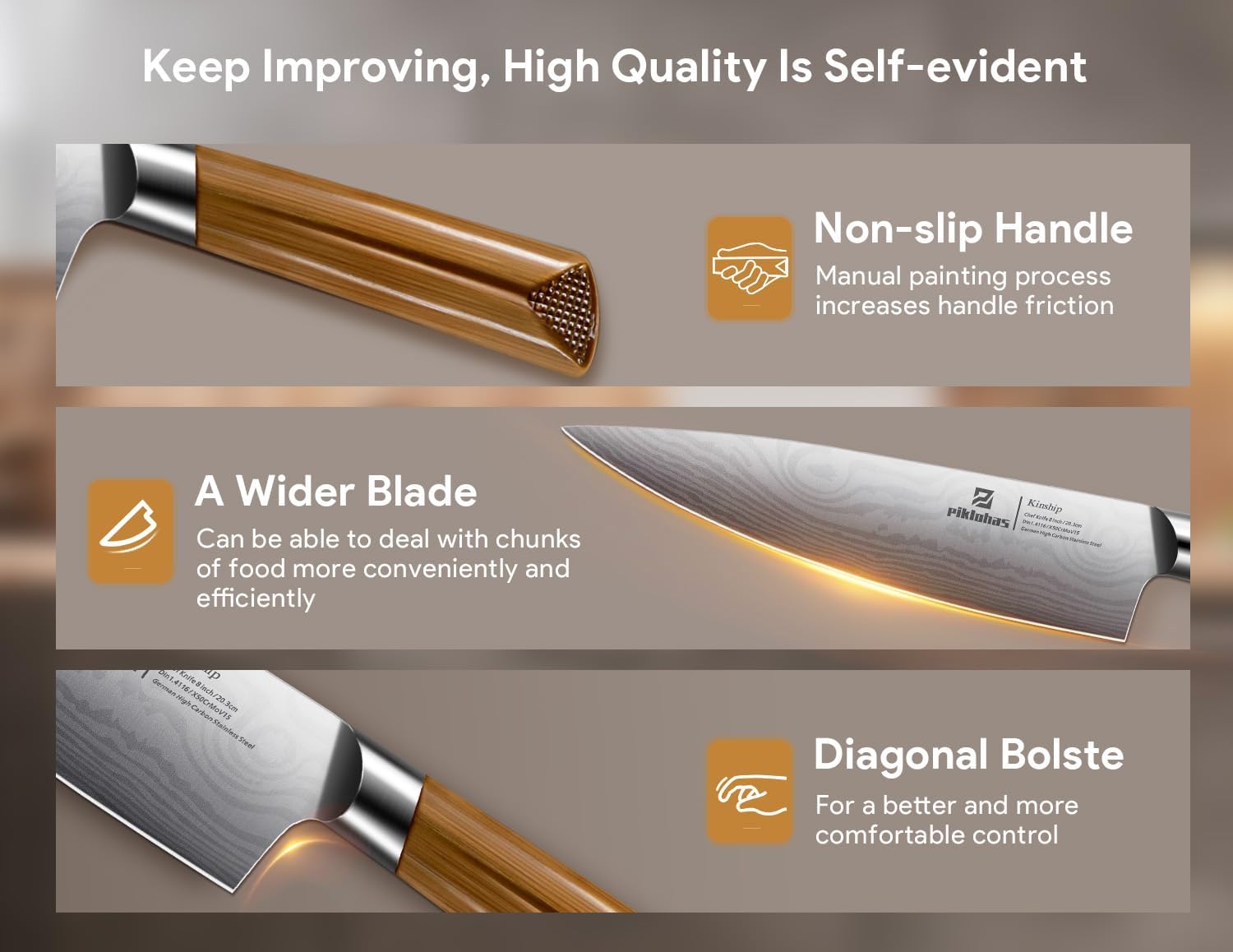 Piklohas brass-handle design adds elegant, refined style to any kitchen.