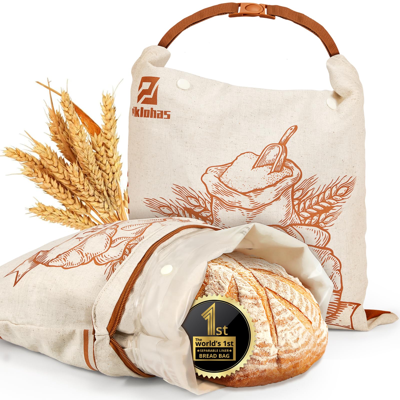 Piklohas bread bags with removable TPU liner for easy cleaning and reuse.