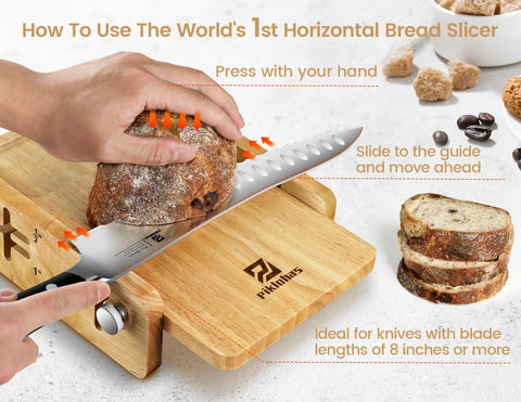 Piklohas Bread Slicer adjustable thickness setting for customizing slices.