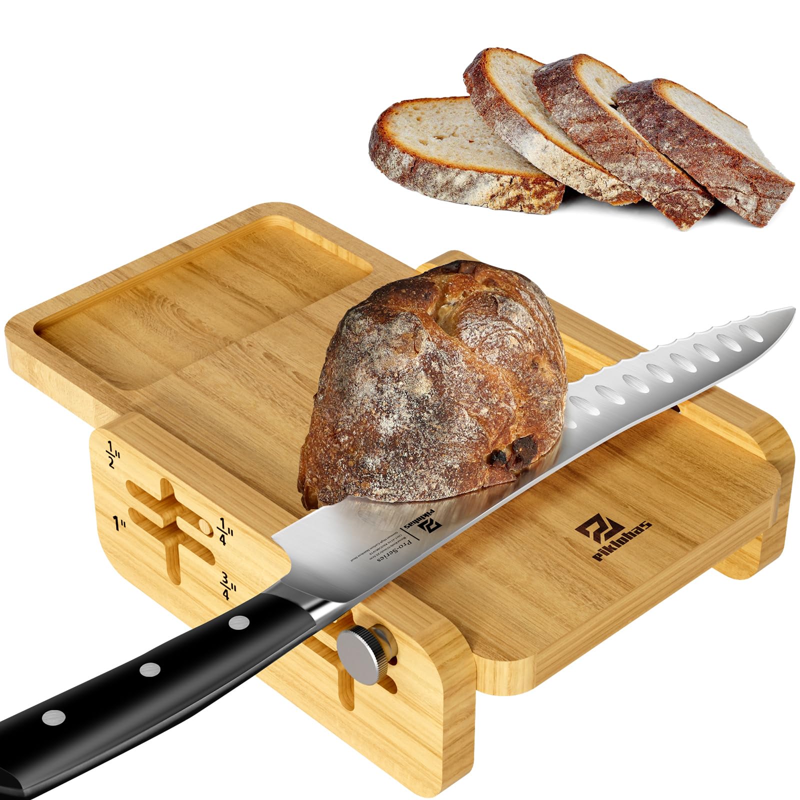 Piklohas Bread Slicer horizontal design for stable, precise slicing.