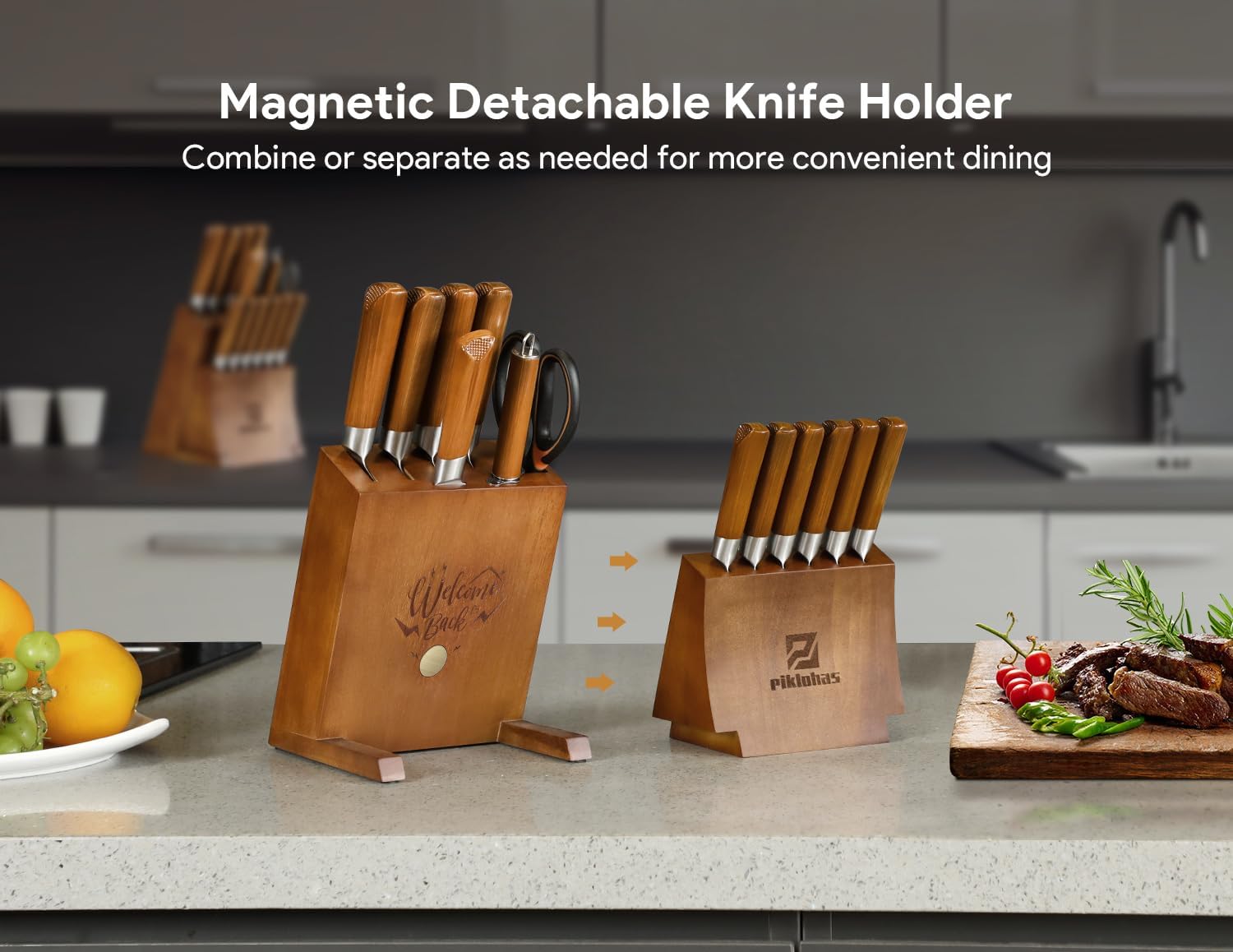 Piklohas Damascus-pattern blades highlight precision cutting and professional appeal.