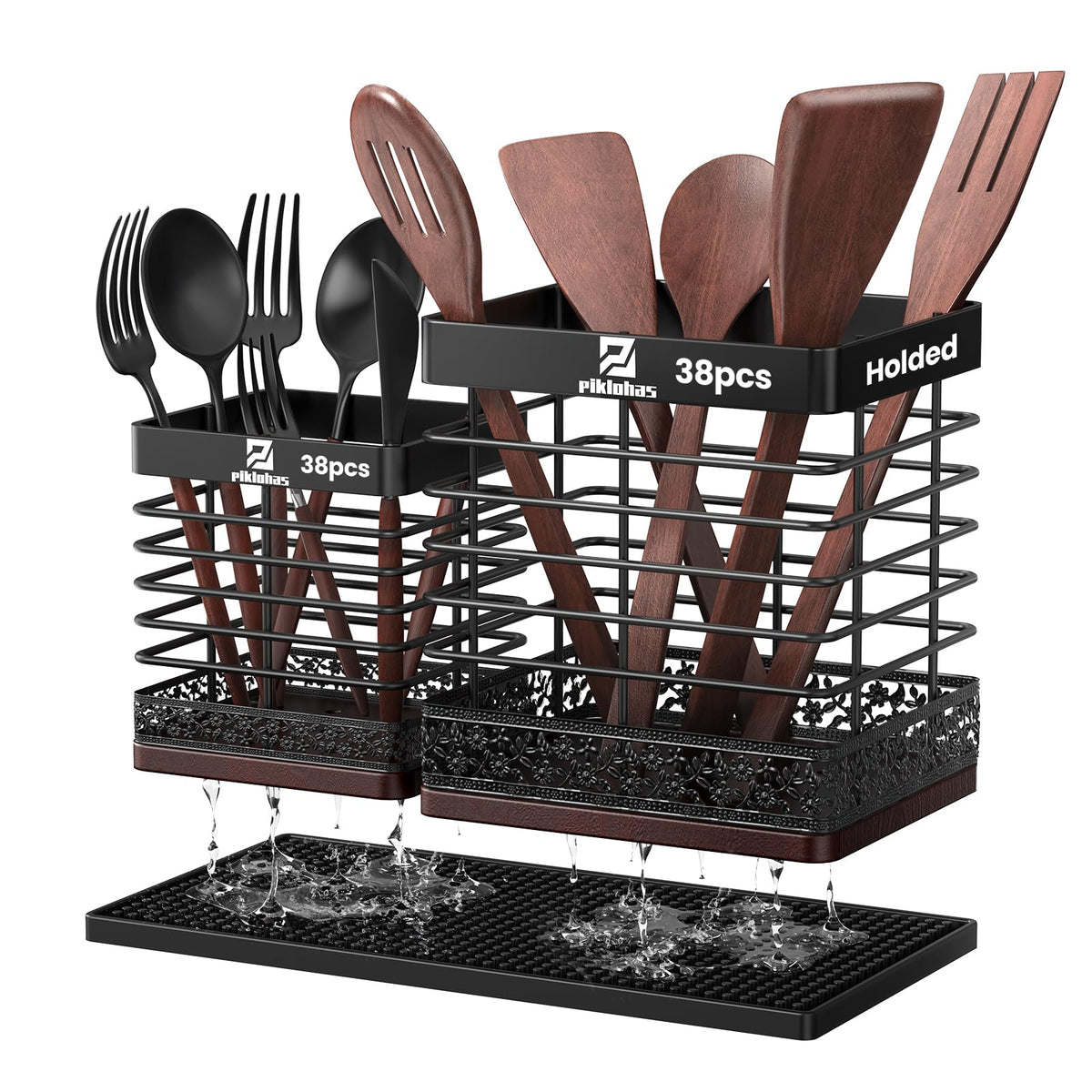 Piklohas Extra Large Utensil Holder on the counter keeps spatulas within easy reach