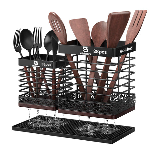 Piklohas Extra Large Utensil Holder on the counter keeps spatulas within easy reach