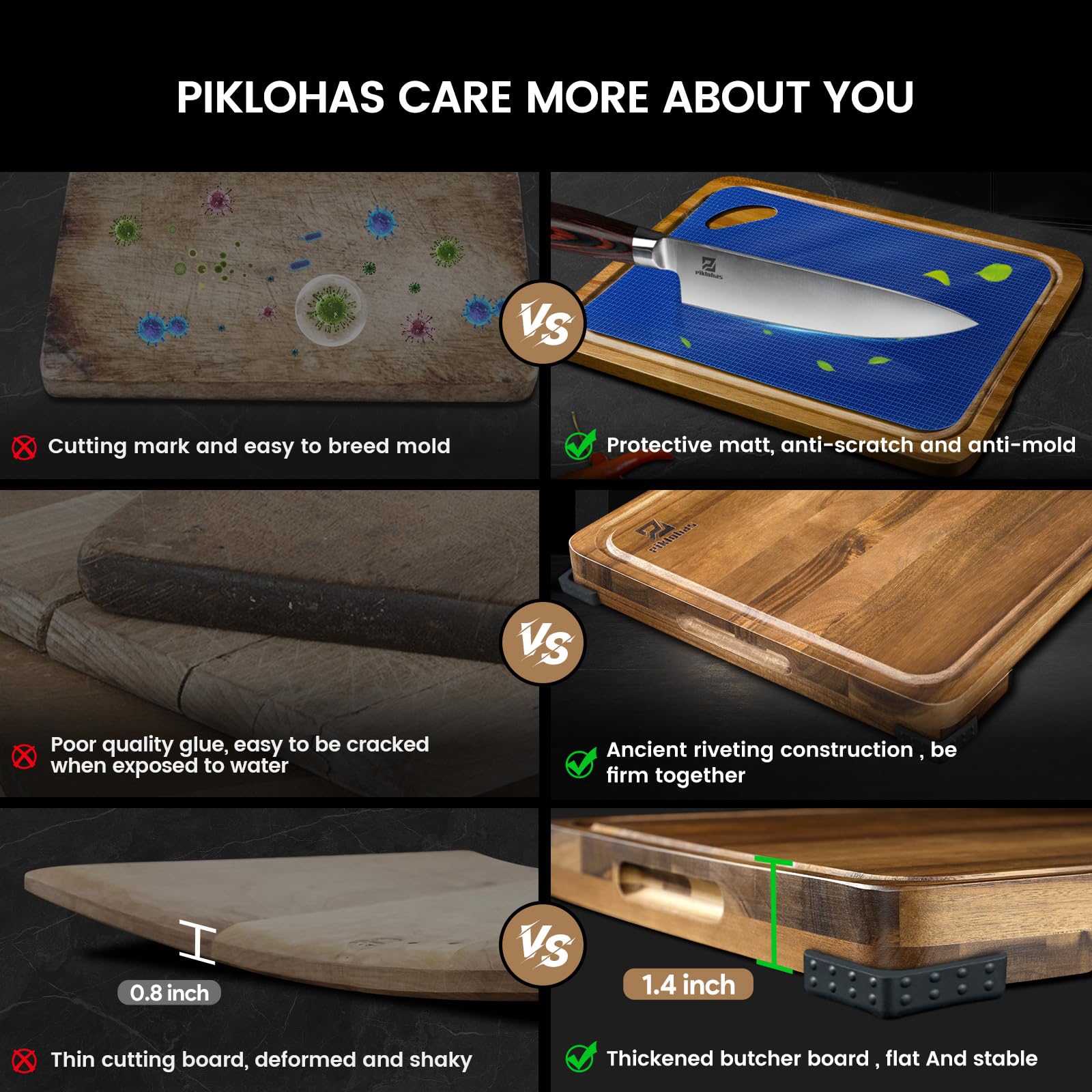 Piklohas reversible cutting board doubles as a cheese serving board for entertaining.
