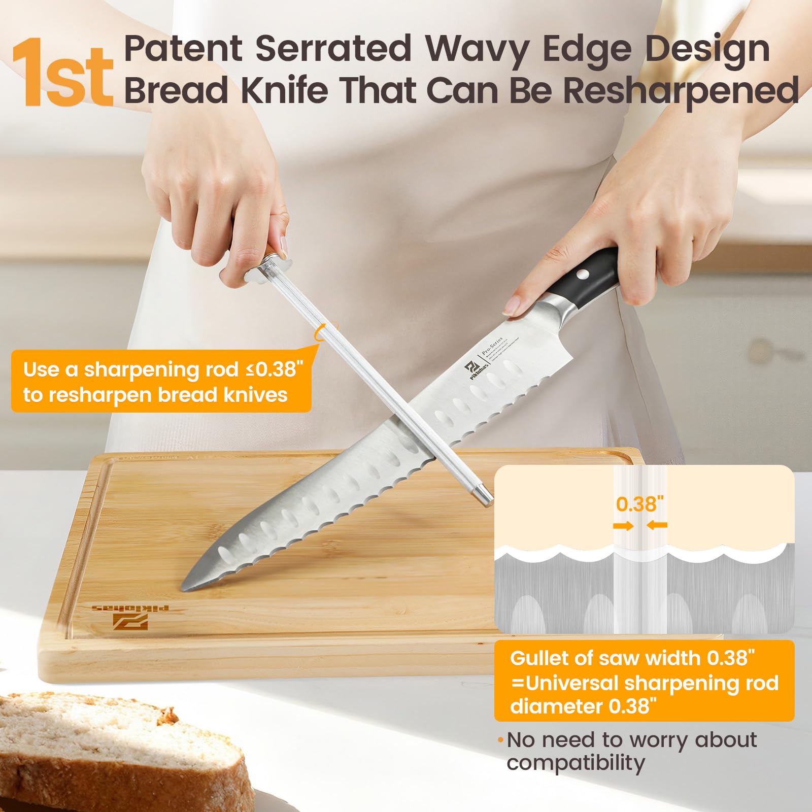 Piklohas serrated knife with resharpenable edge for long-lasting sharpness.