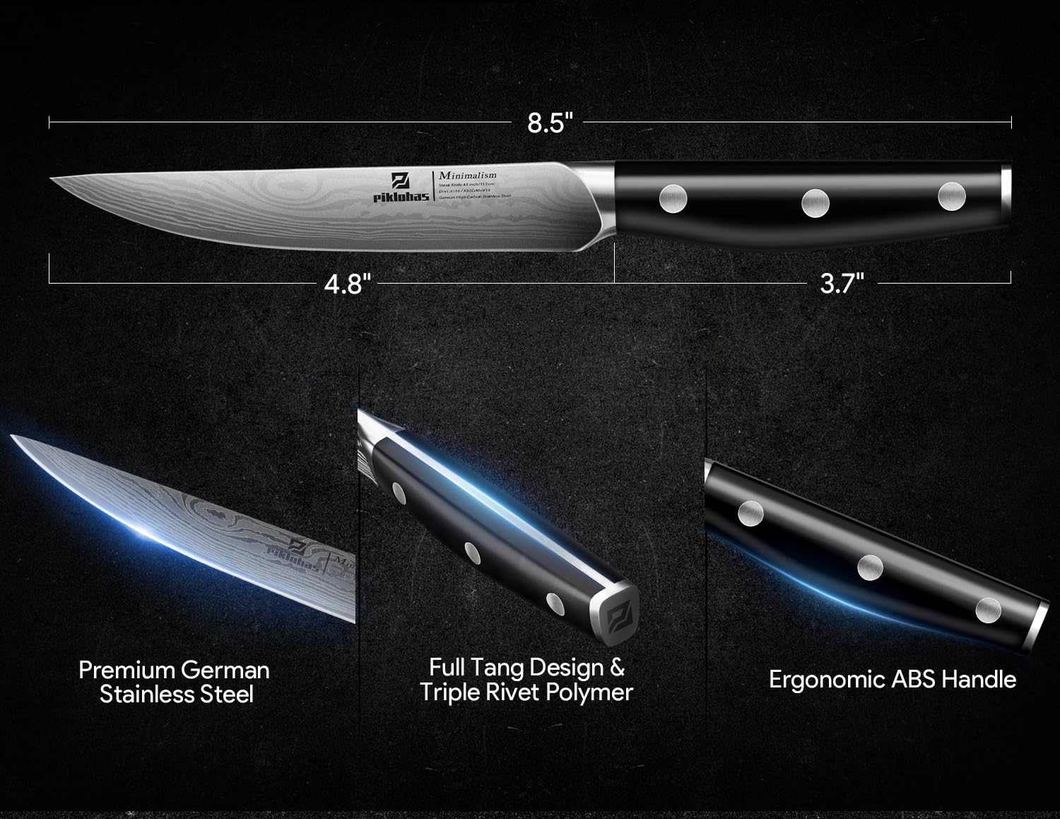 Piklohas triple-riveted ABS handle offers secure grip.