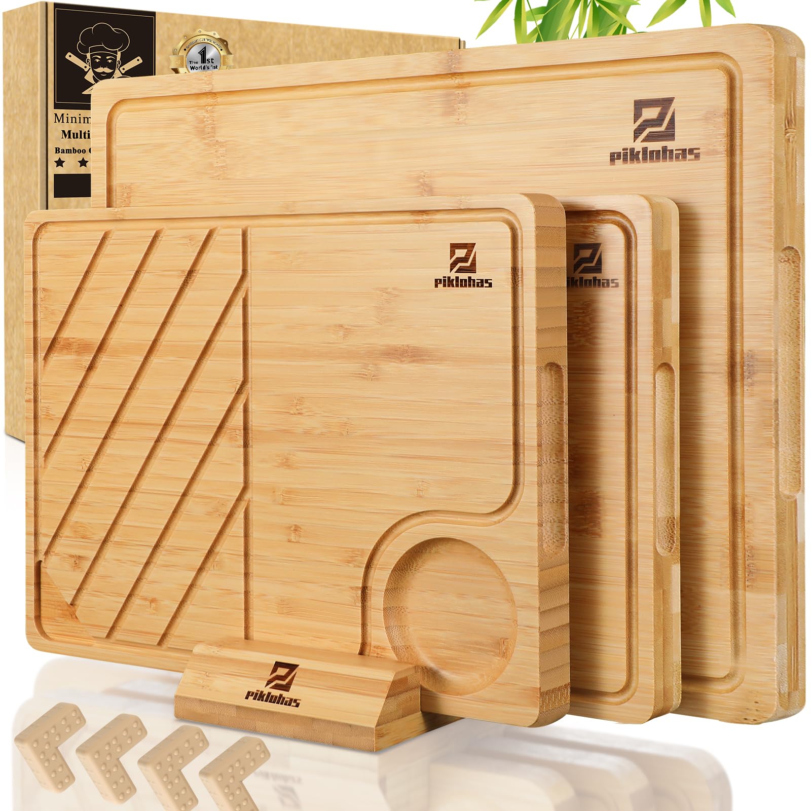 Piklohas XL bamboo board for meat and pizza keeps prep stable and clean