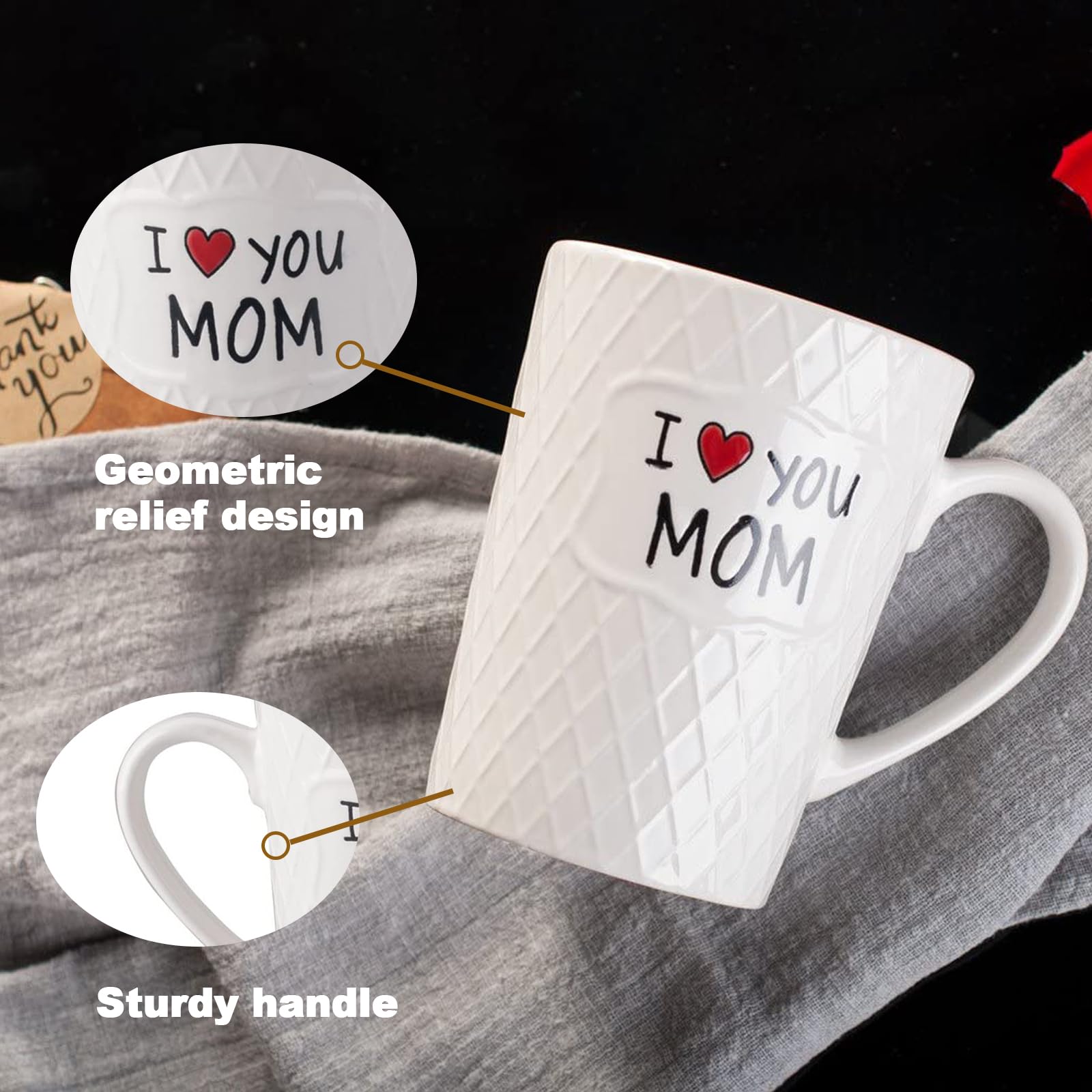 Pilipalaboom I Love You Mom mug outer relief detail highlights tactile texture