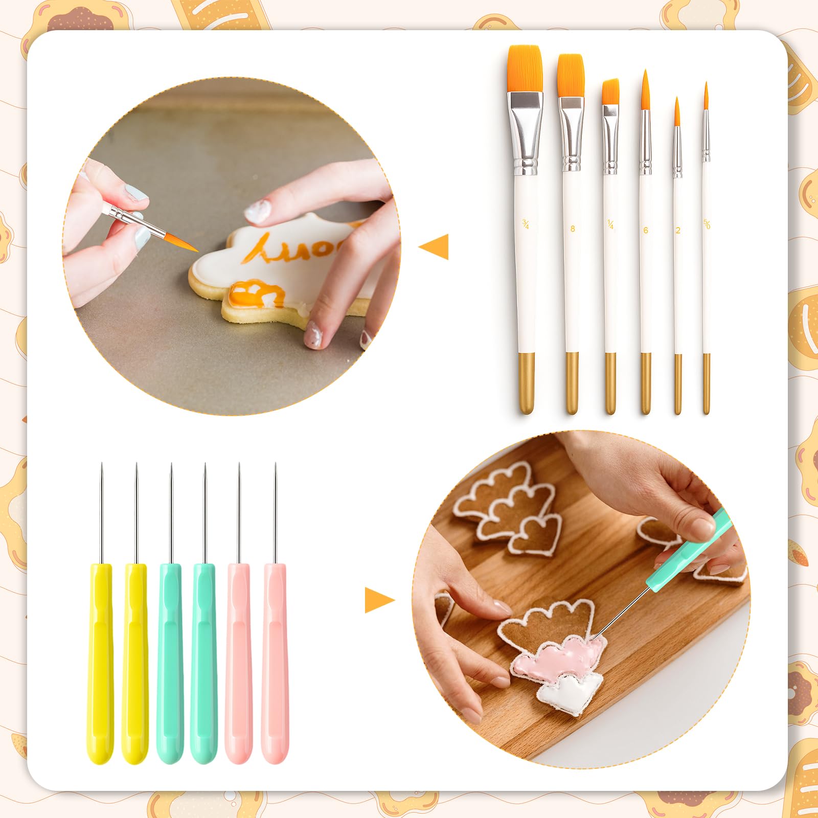 Pimoys decorating brushes with synthetic bristles for even sugar work.