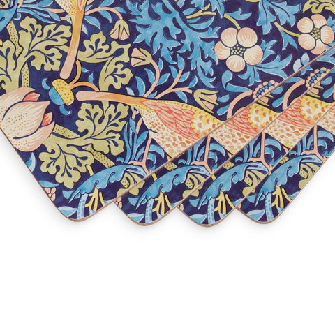 Close-up reveals birds and botanical details in the Strawberry Thief pattern by Pimpernel.