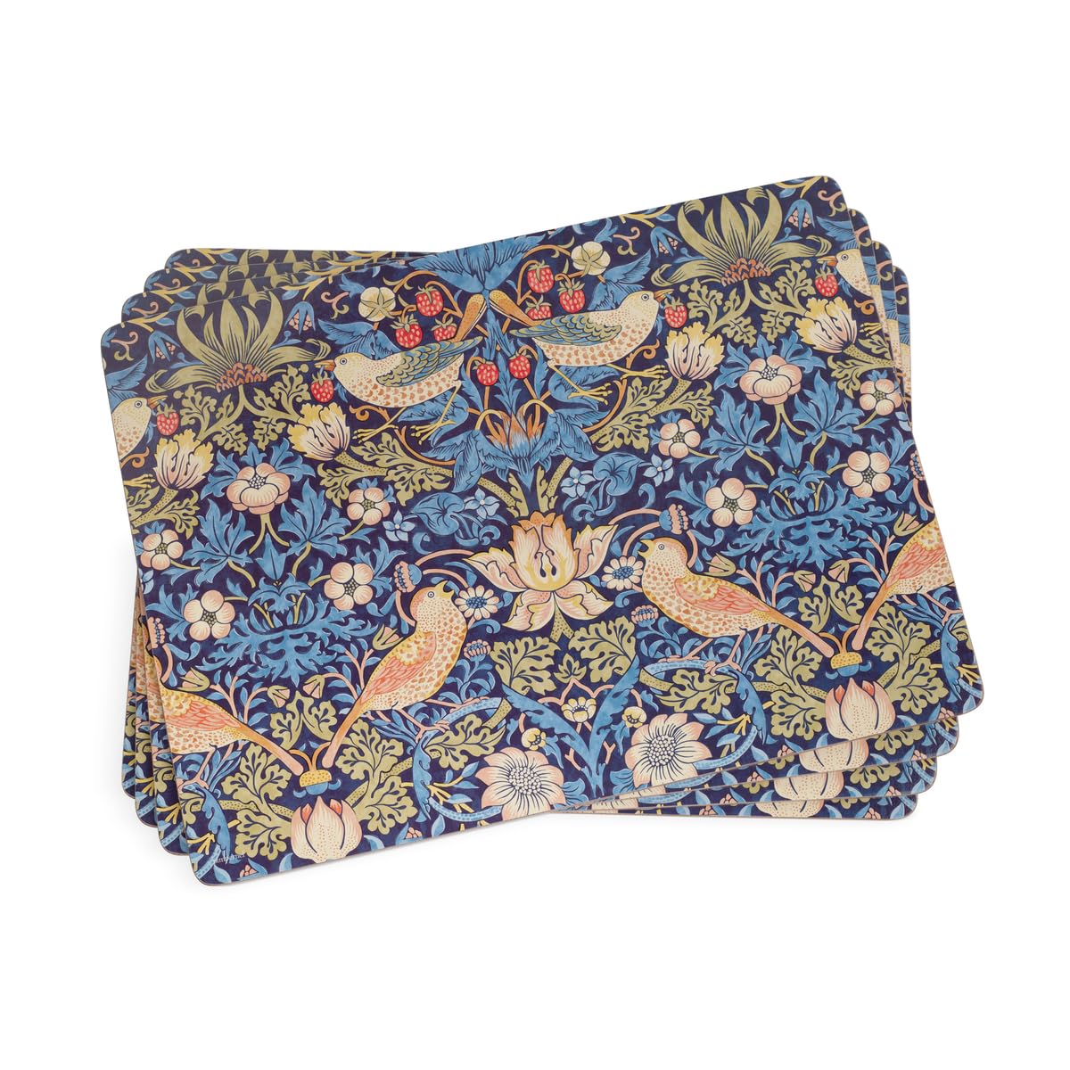 Pimpernel Morris & Co Strawberry Thief blue placemats on table for stylish dining.